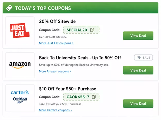 Example Coupon Discount Codes