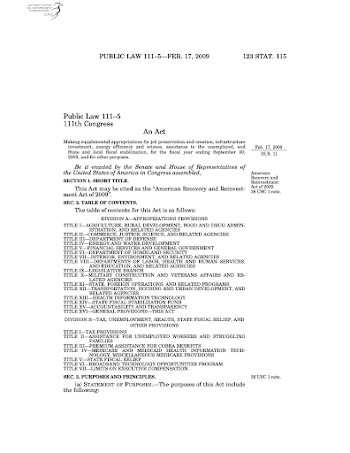Image of HITECH Act cover page,