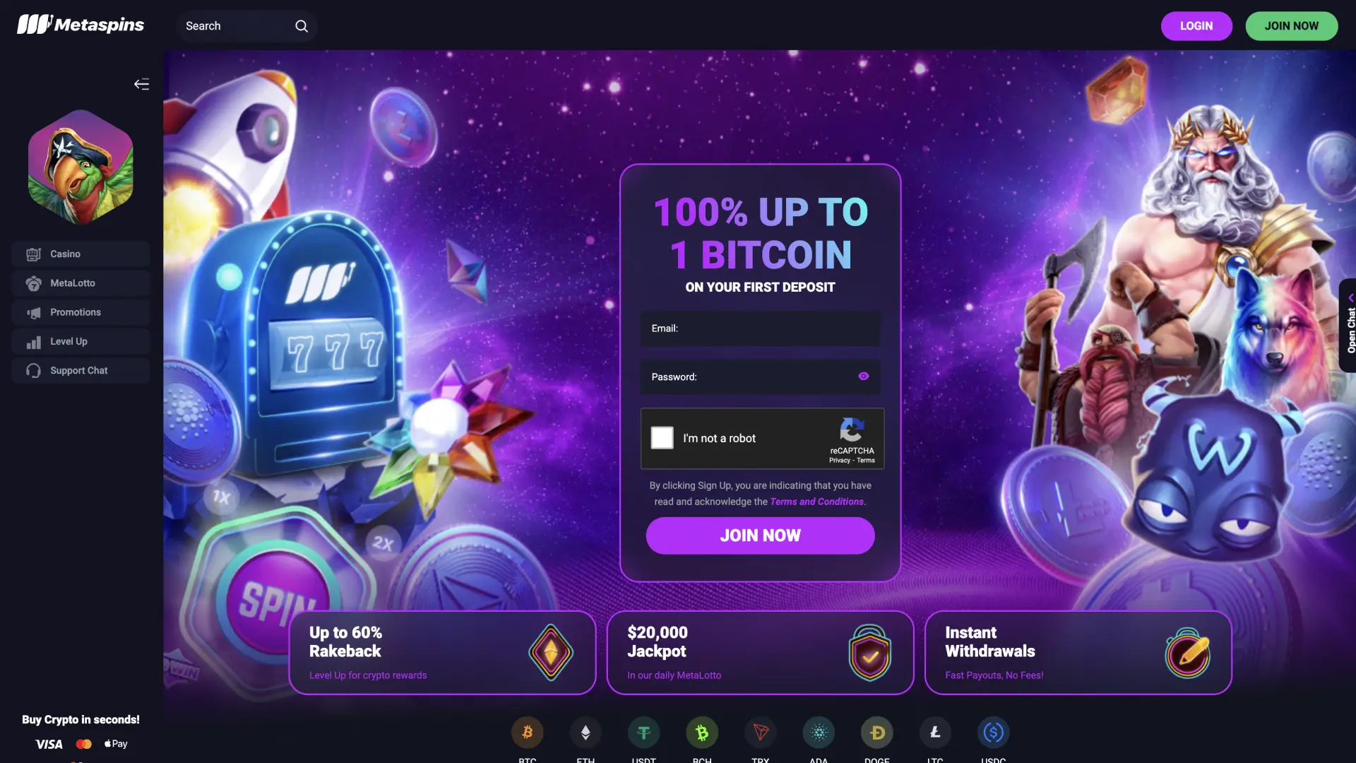 screenshot of welcome offer available at metaspins casino
