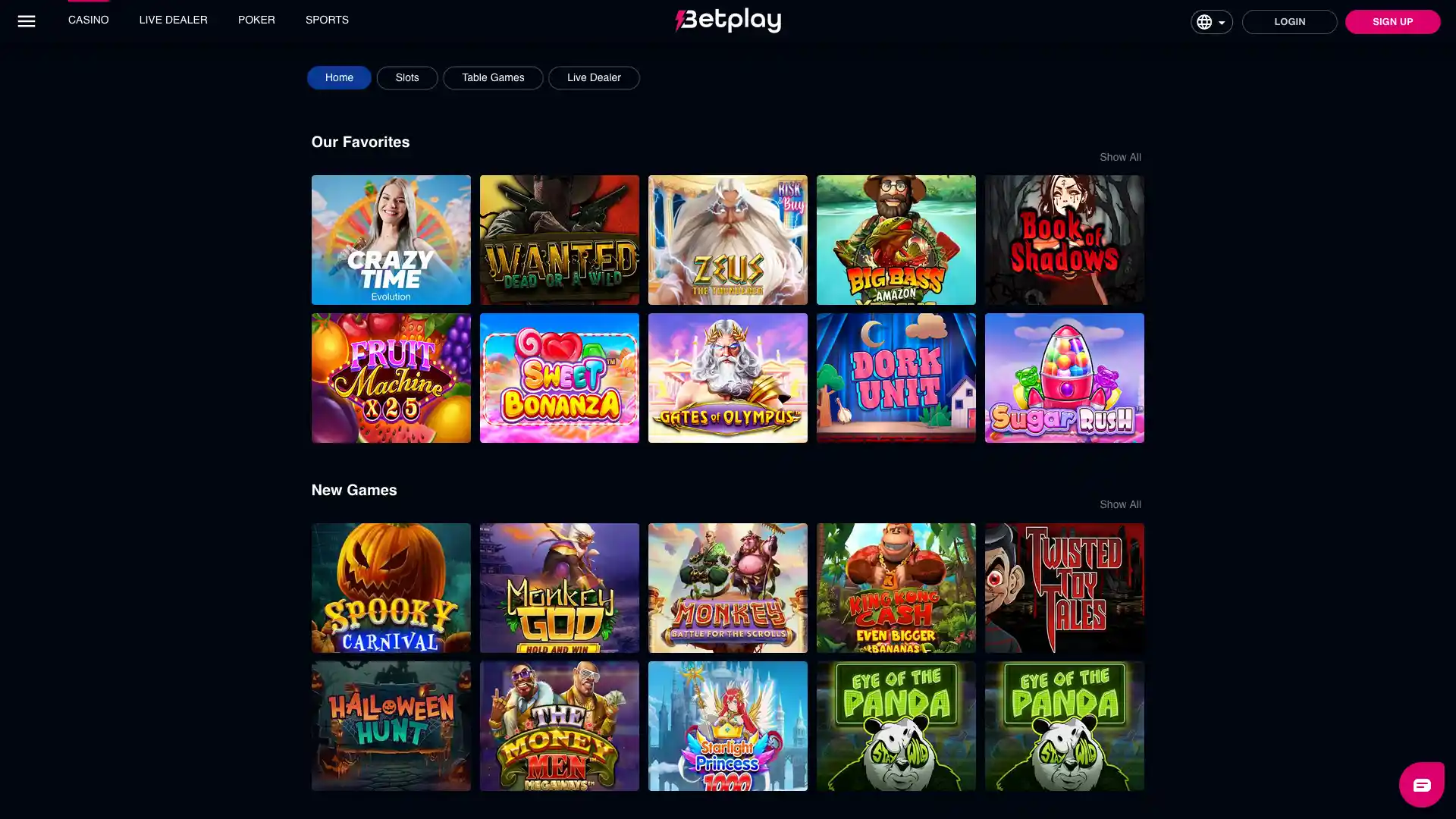 screenshot of slot games available at Betplay Casino