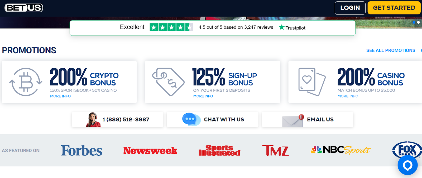BetUS bonuses and promos