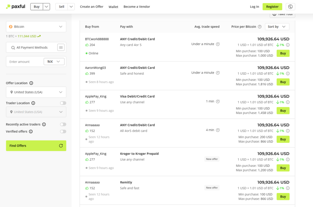 Paxful Bitcoin deals