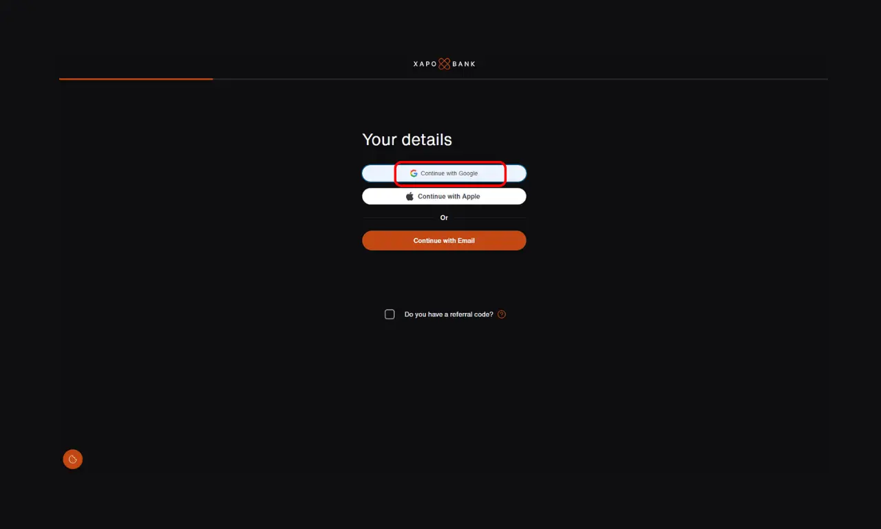Xapo Bank Google Signup
