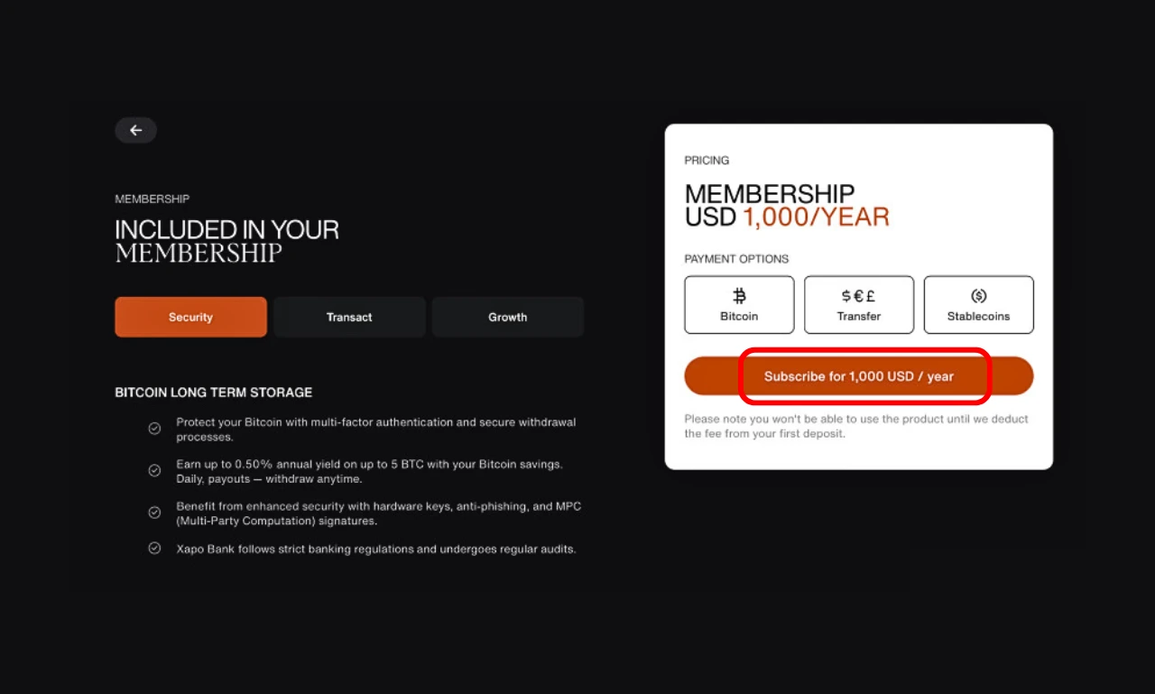 Xapo Membership Payment