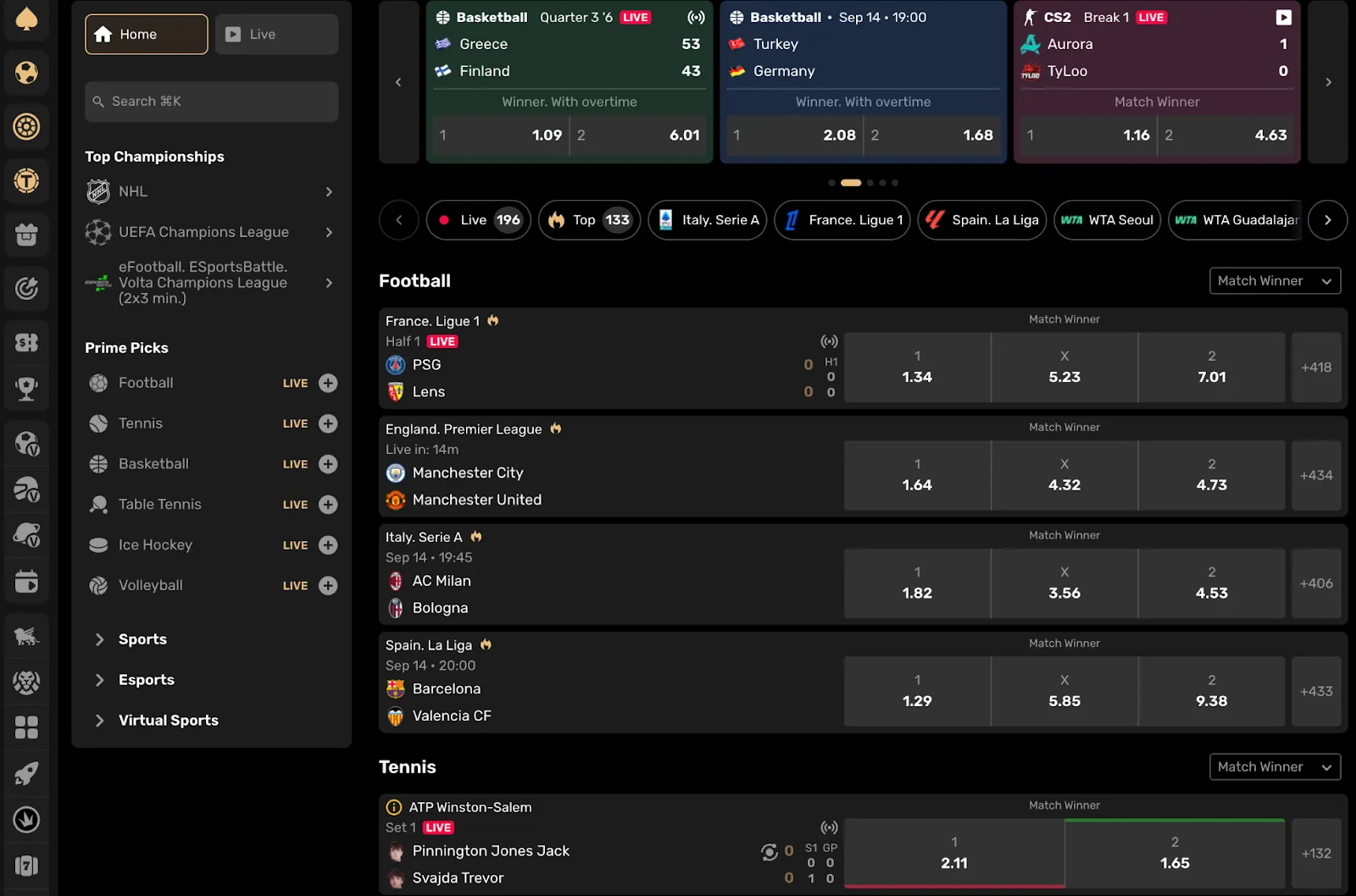 Fairspin sports markets and tournaments