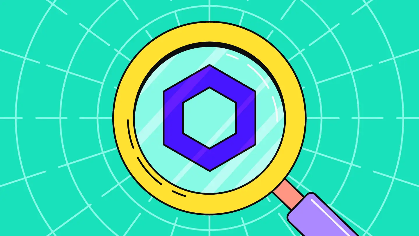 Chainlink logo under magnifying glass