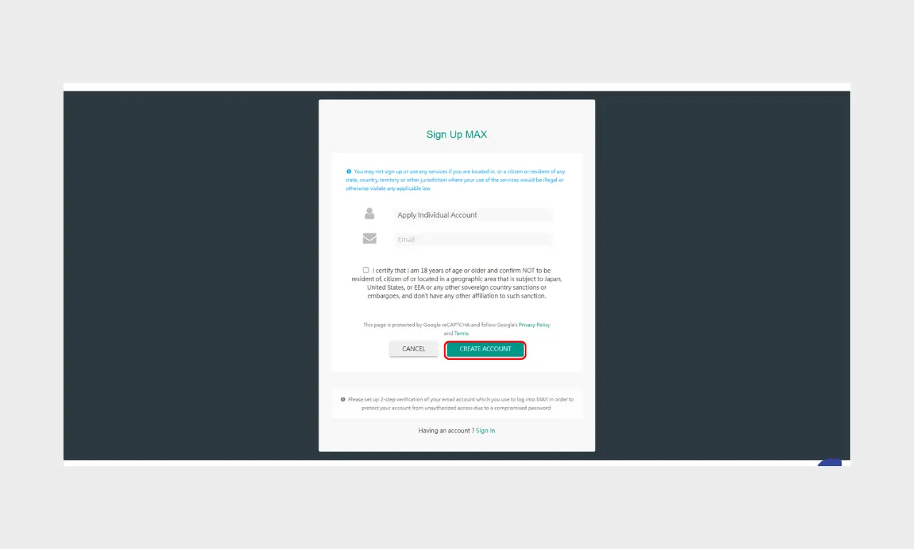 MaicoinMax Personal details page