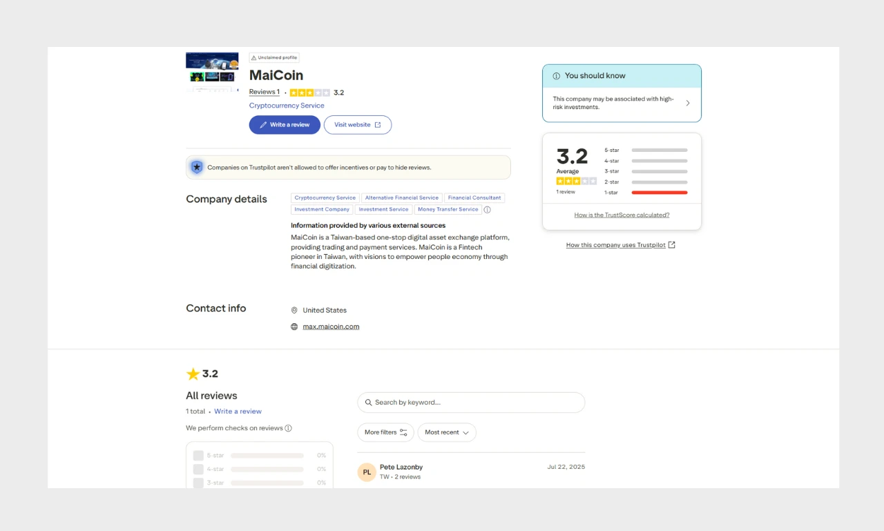 MaicoinMax Trustpilot Review
