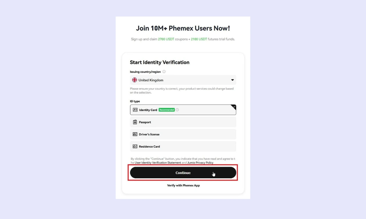 Phemex ID confirmation