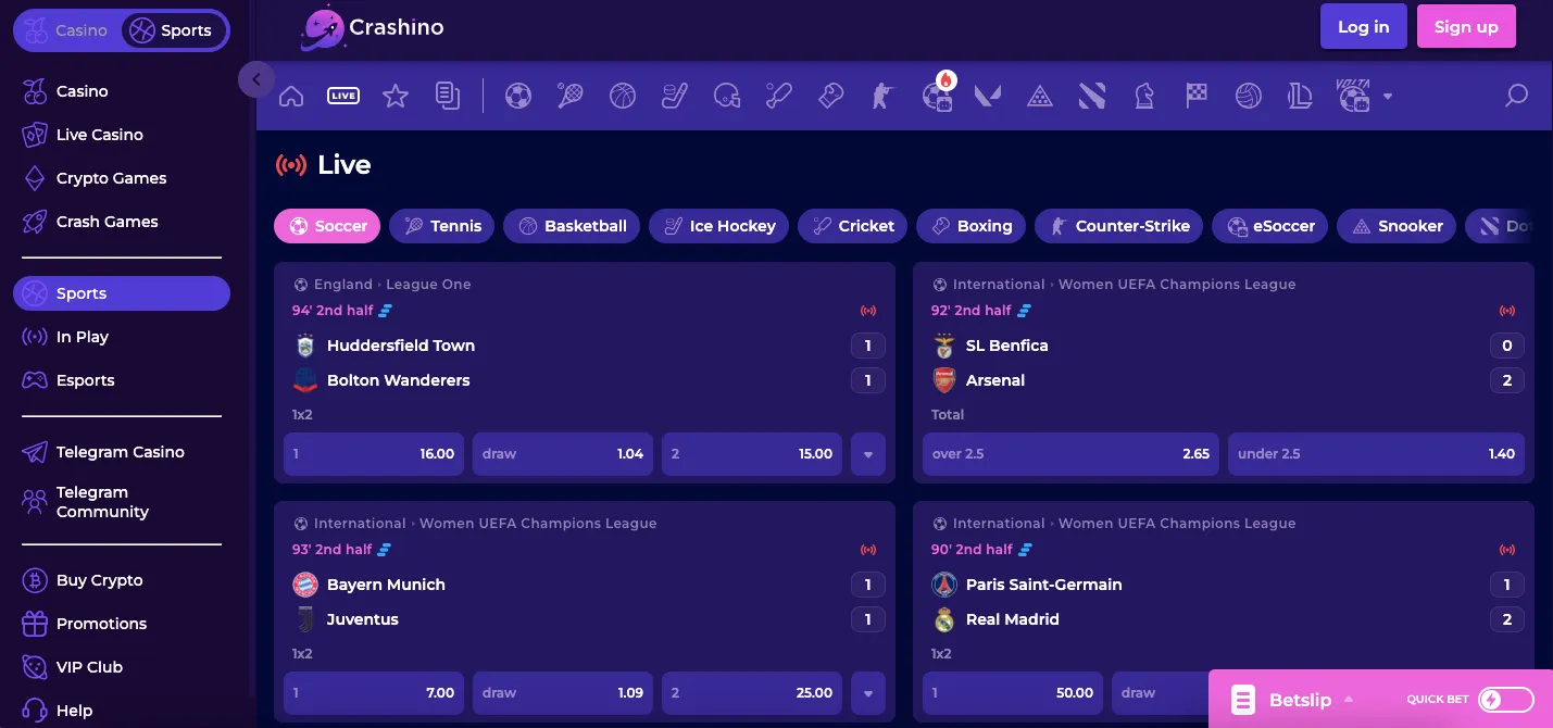Crashino live betting