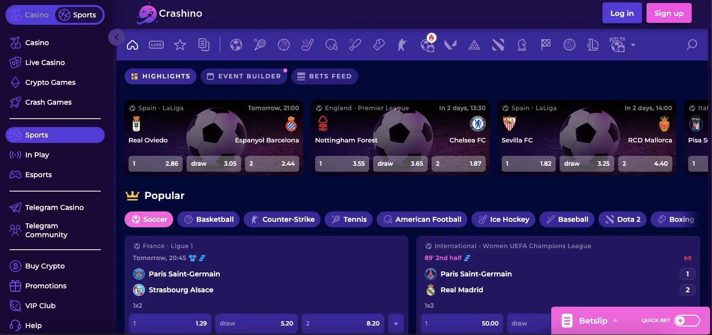 Cashino sports markets and tournaments