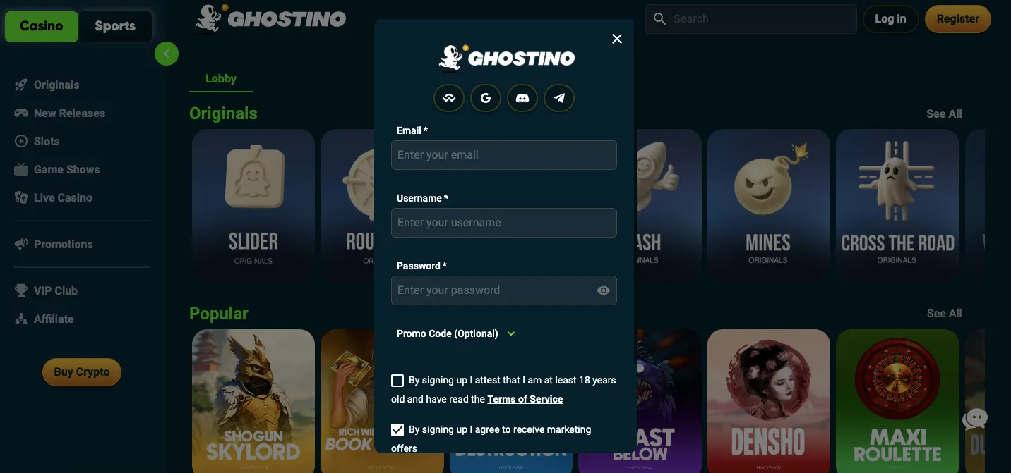 Ghostino casino sign up