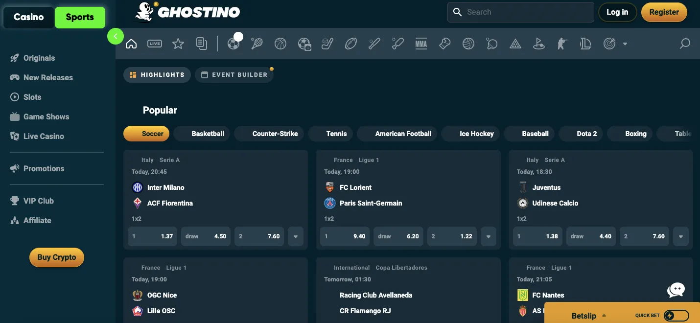 Ghostino sports markets and tournaments