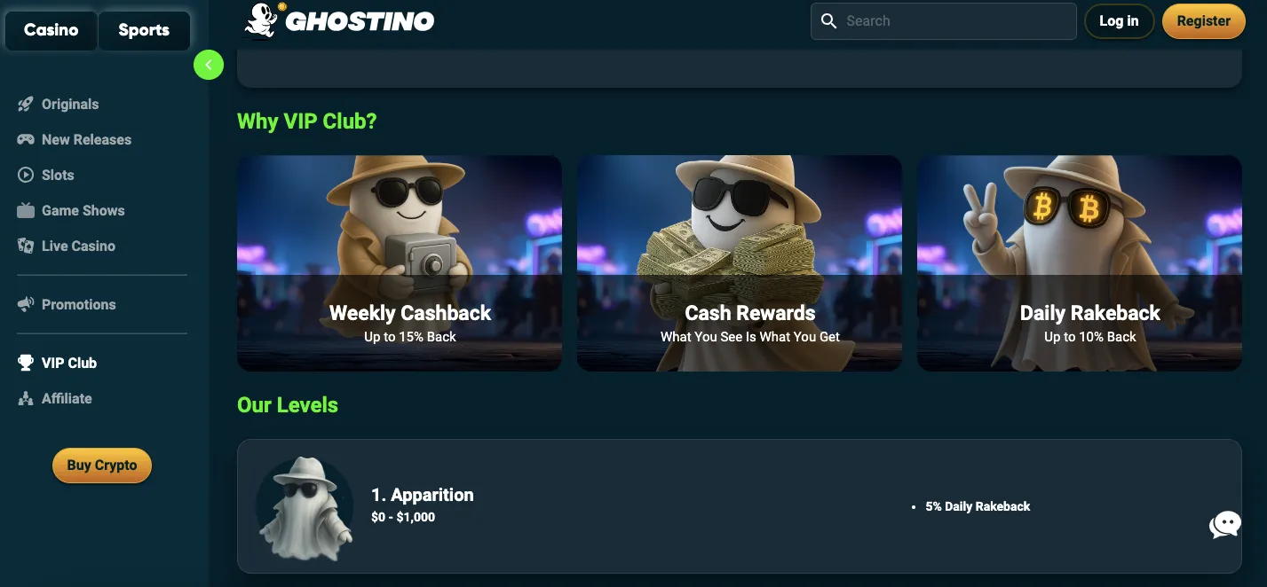 Ghostino casino VIP section