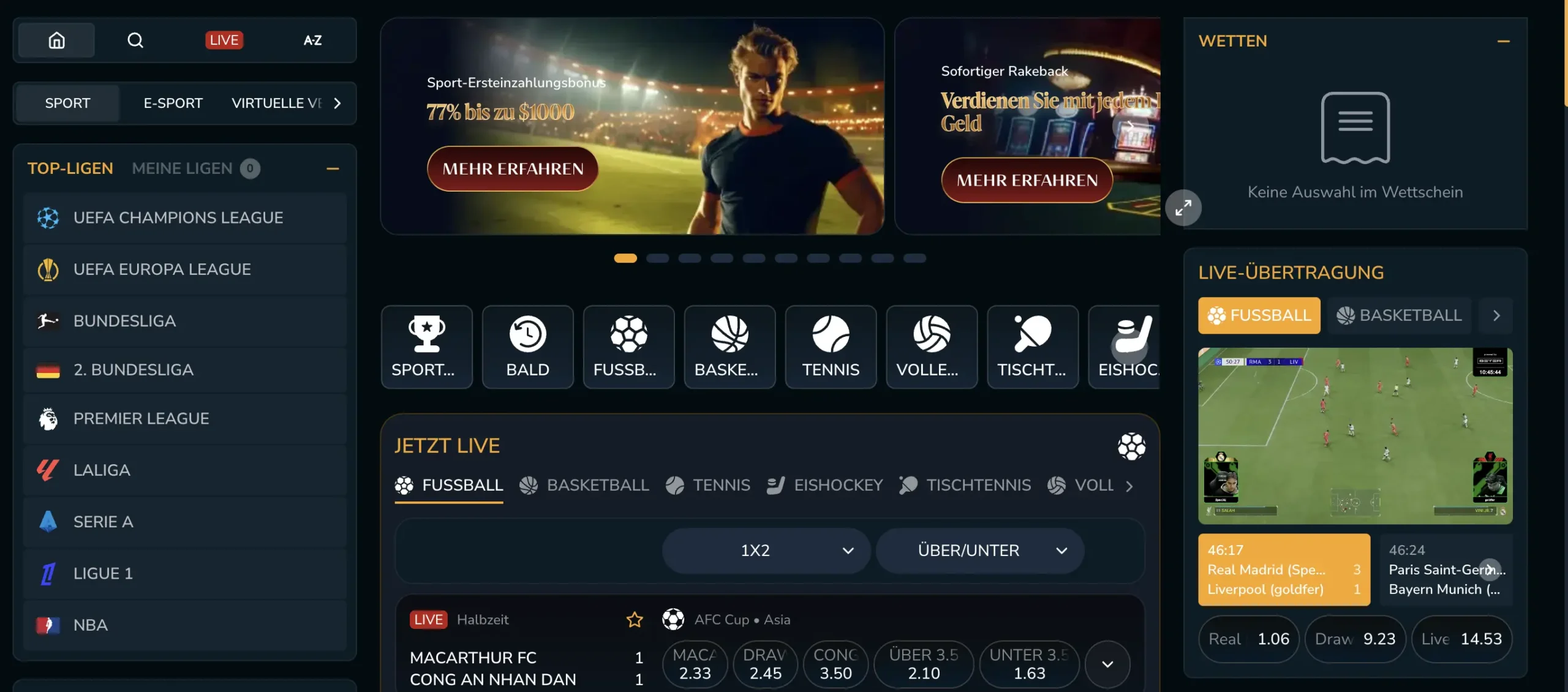 Auswahl-an-Sportwettenmarkten-bei-VIPcasino.io