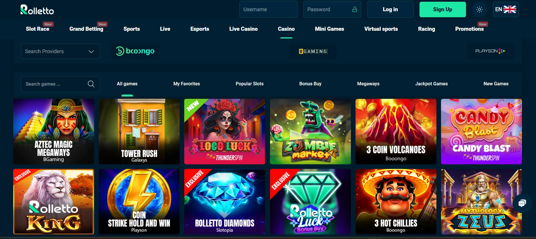 Rolletto casino games and software providers