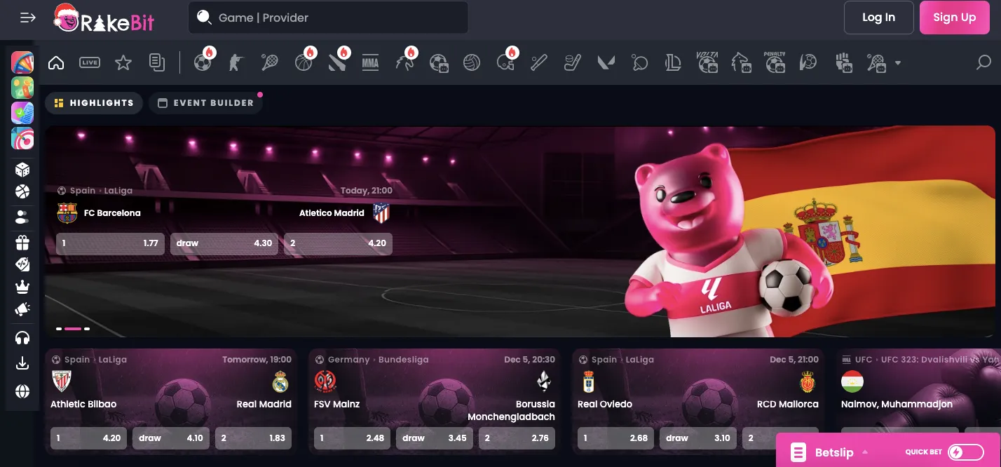 Rakebbit casino sports markets and tournaments