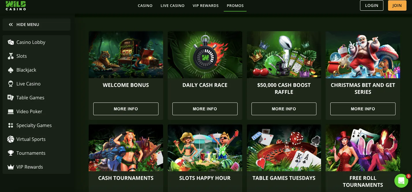 Wild Casino bonuses and promos