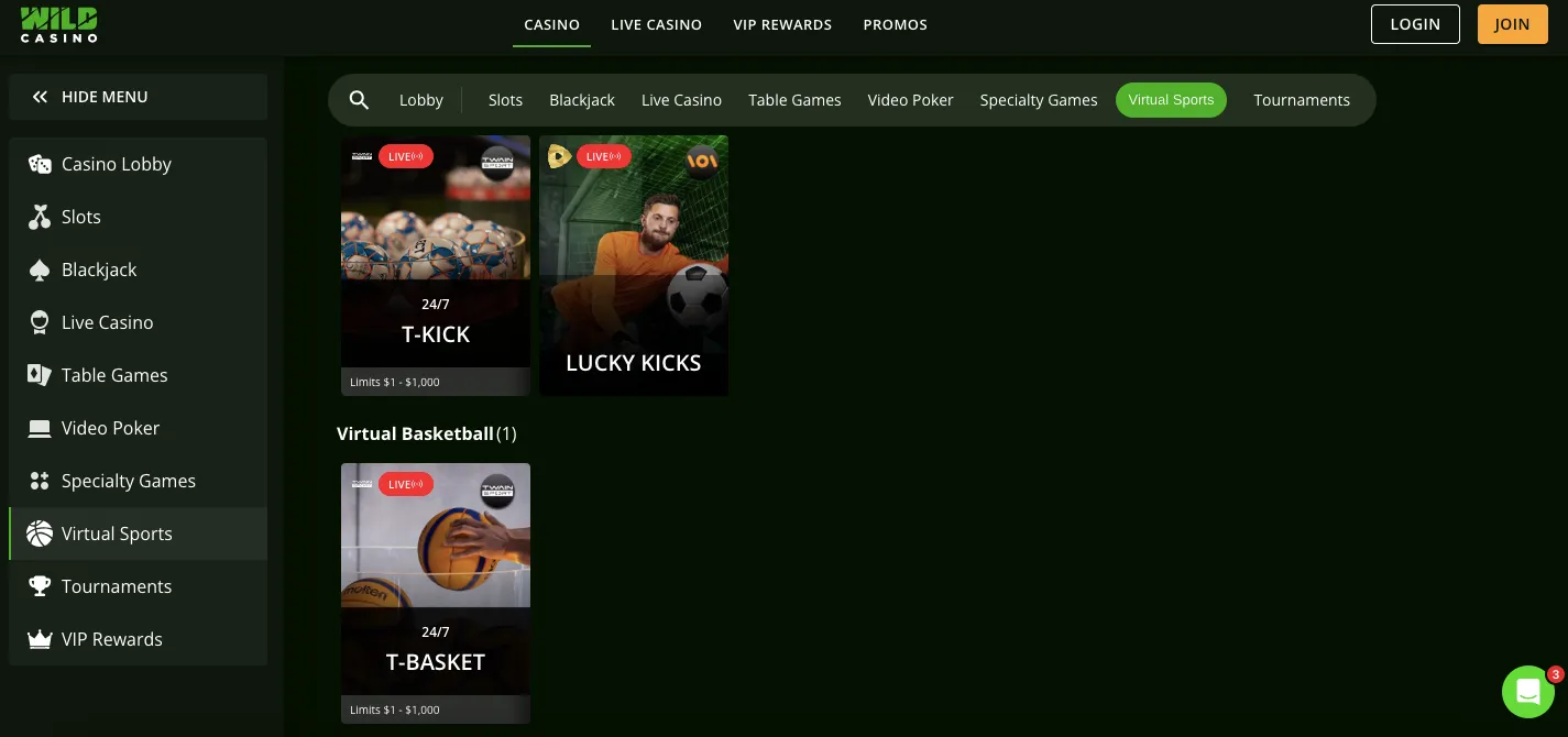 Wild Casino virtual sports