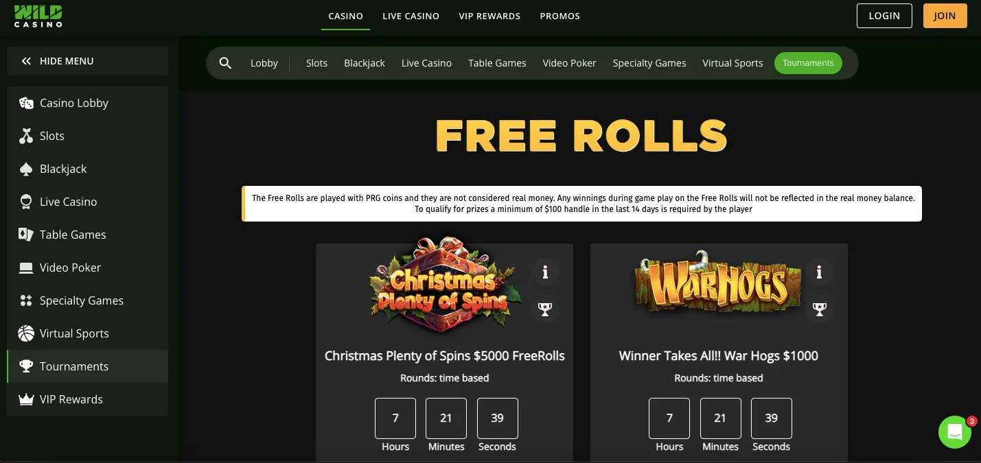 Wild Casino slot tournaments