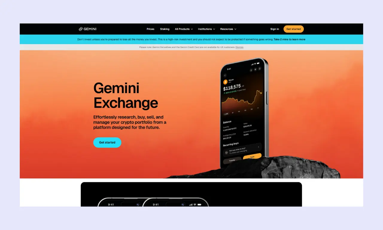 Gemini Exchange Homepage