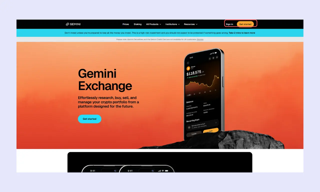 Gemini Exchange Signup