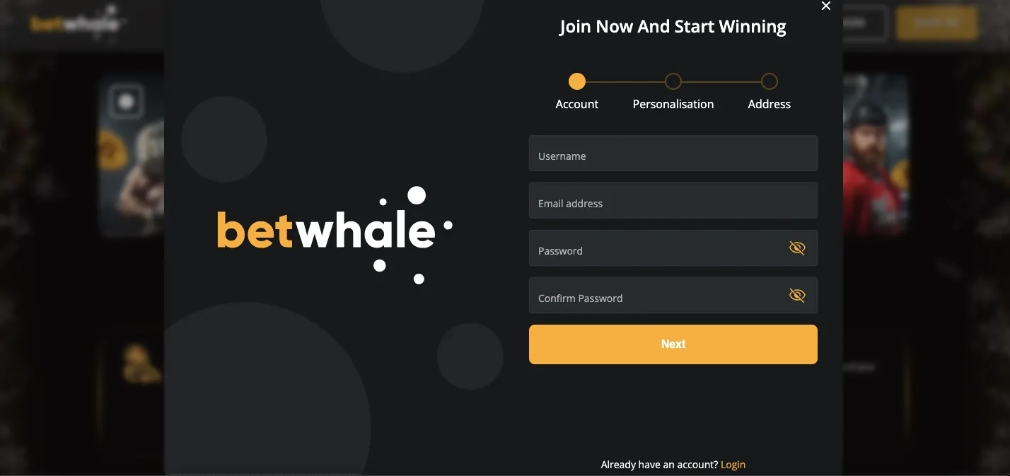 BetWhale sign up