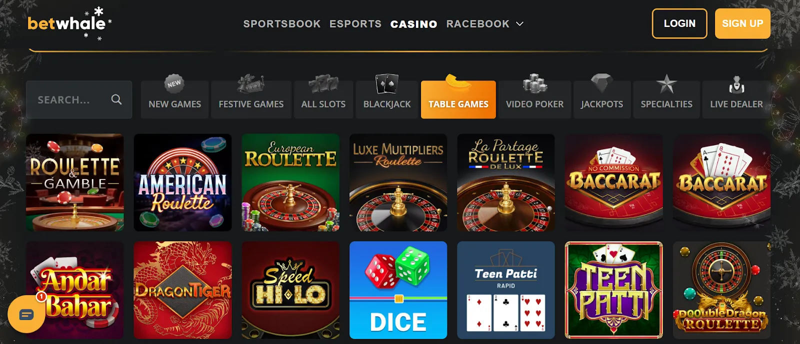 BetWhale casino table games