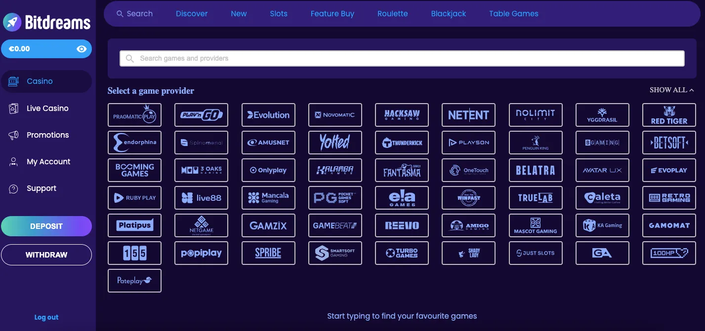 Bitdreams game software providers