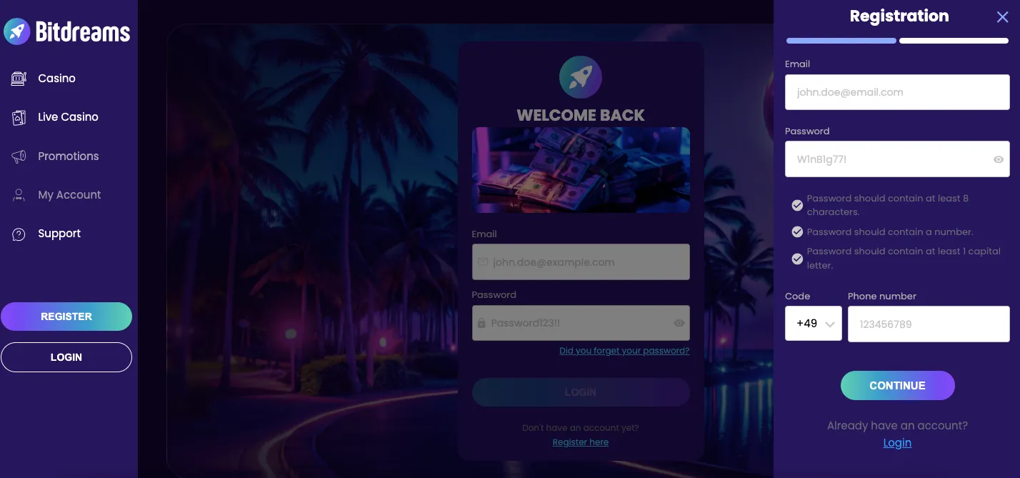 Bitdreams sign up