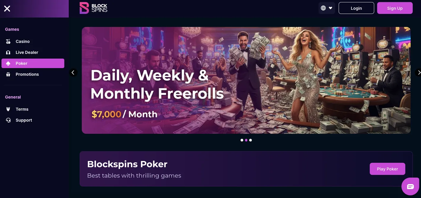 Blockspins casino poker section