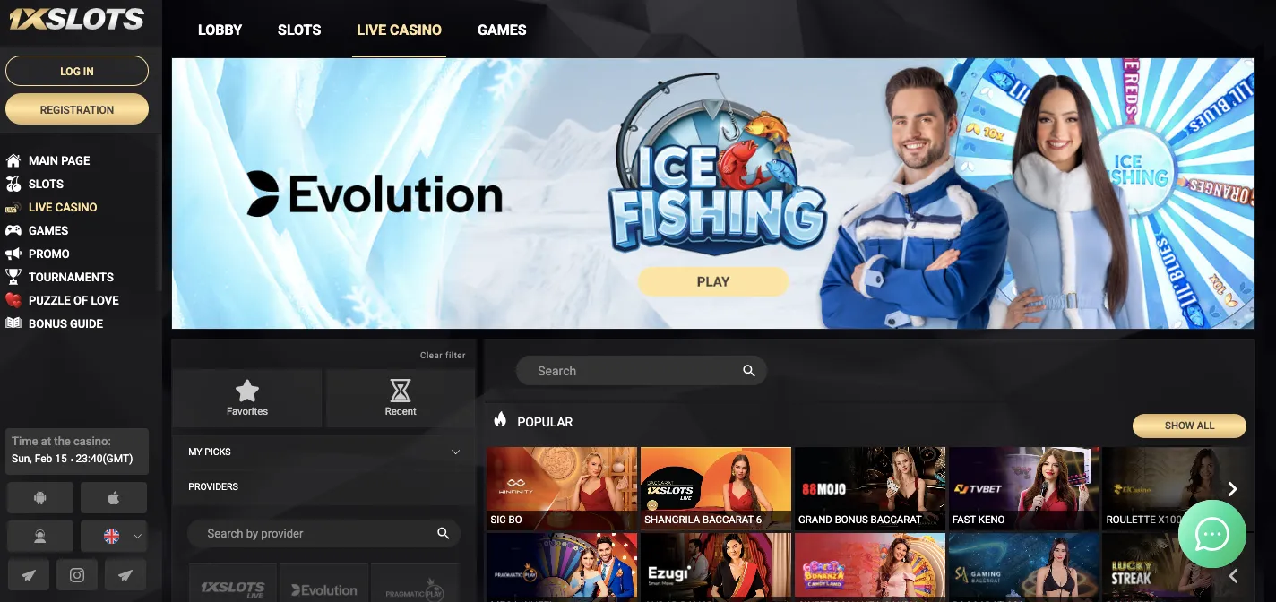 1xslots live casino