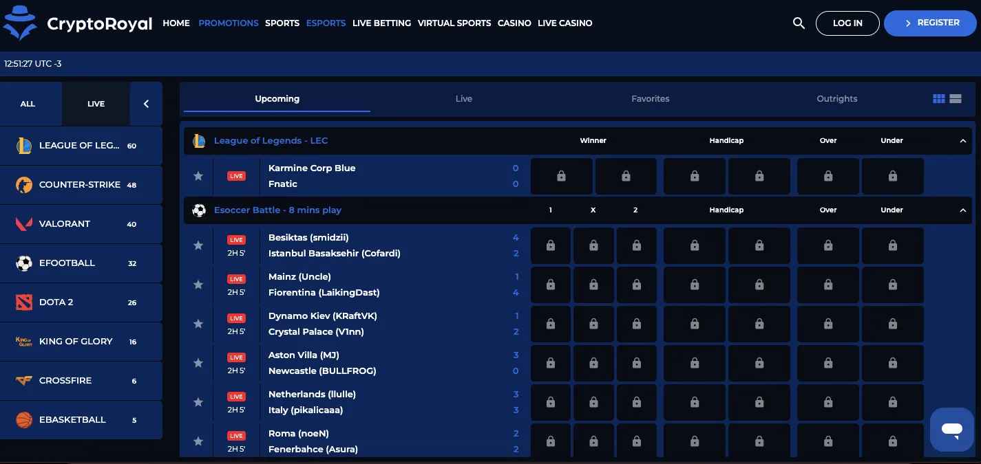 CryptoRoyal casino esports