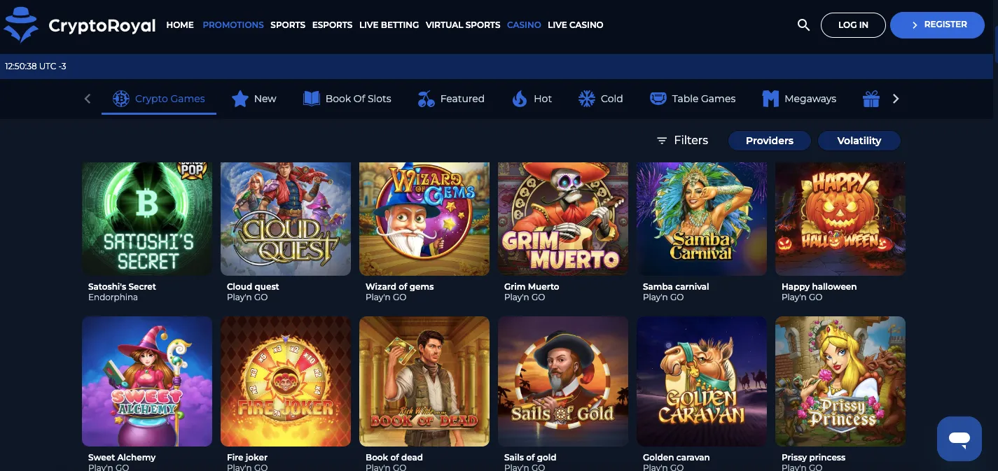 CryptoRoyal casino games and providers
