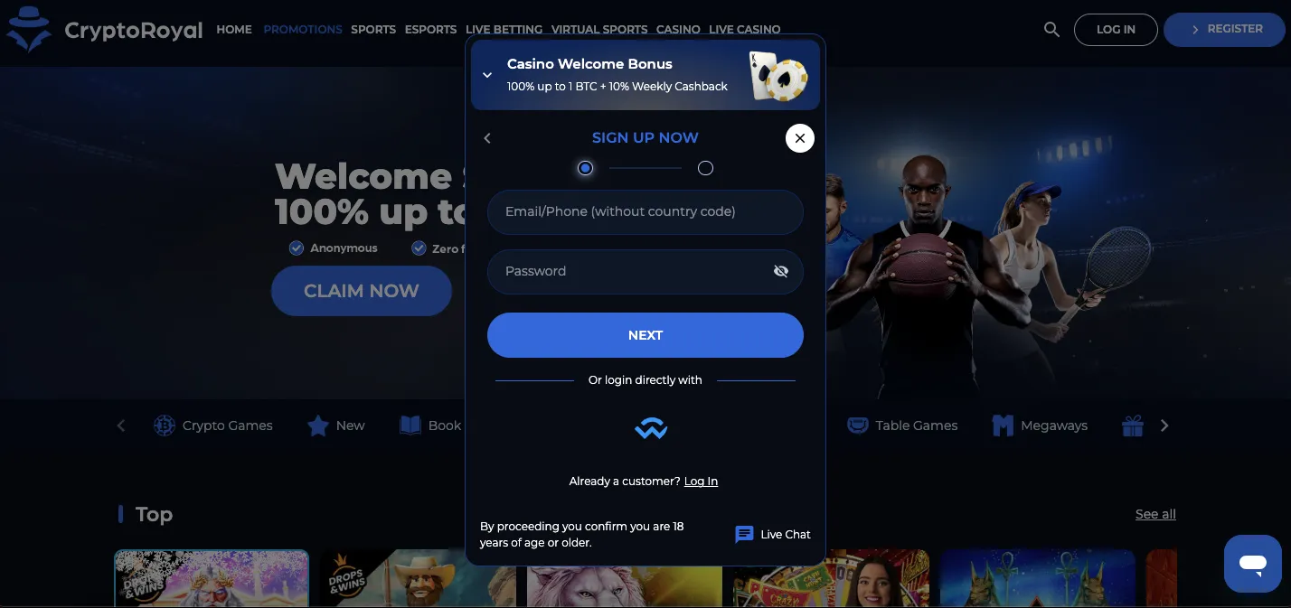 CryptoRoyal casino sign up