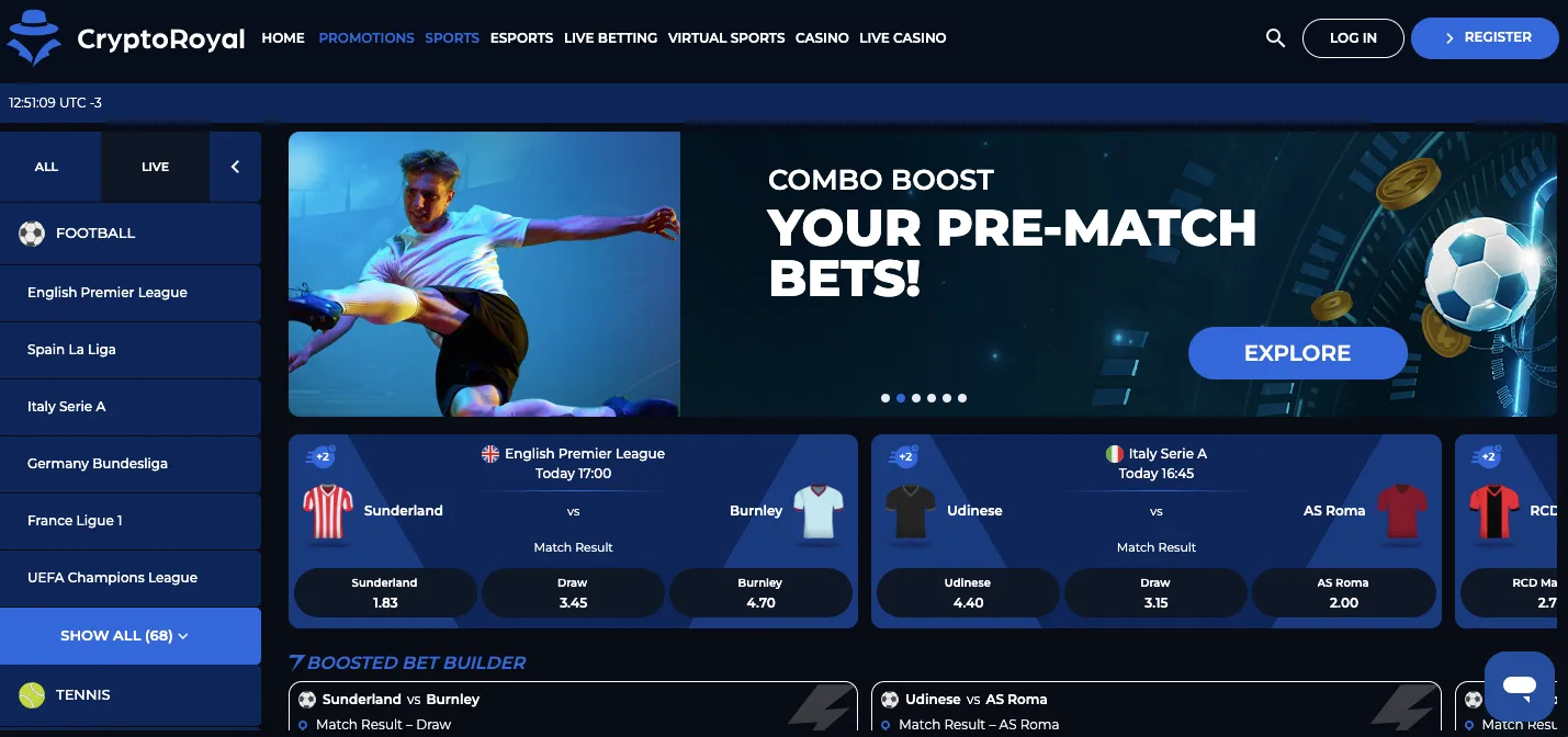 CryptoRoyal casino sprots markets and tournaments