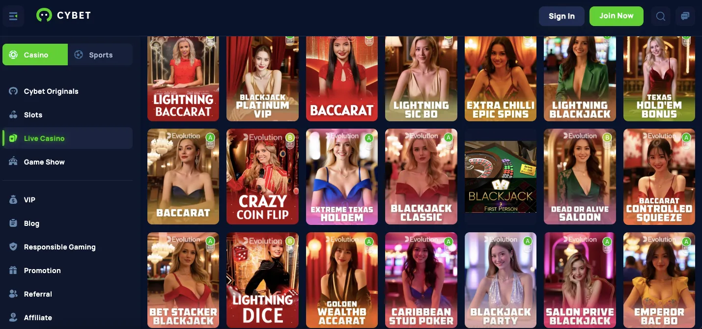 Cybet live casino