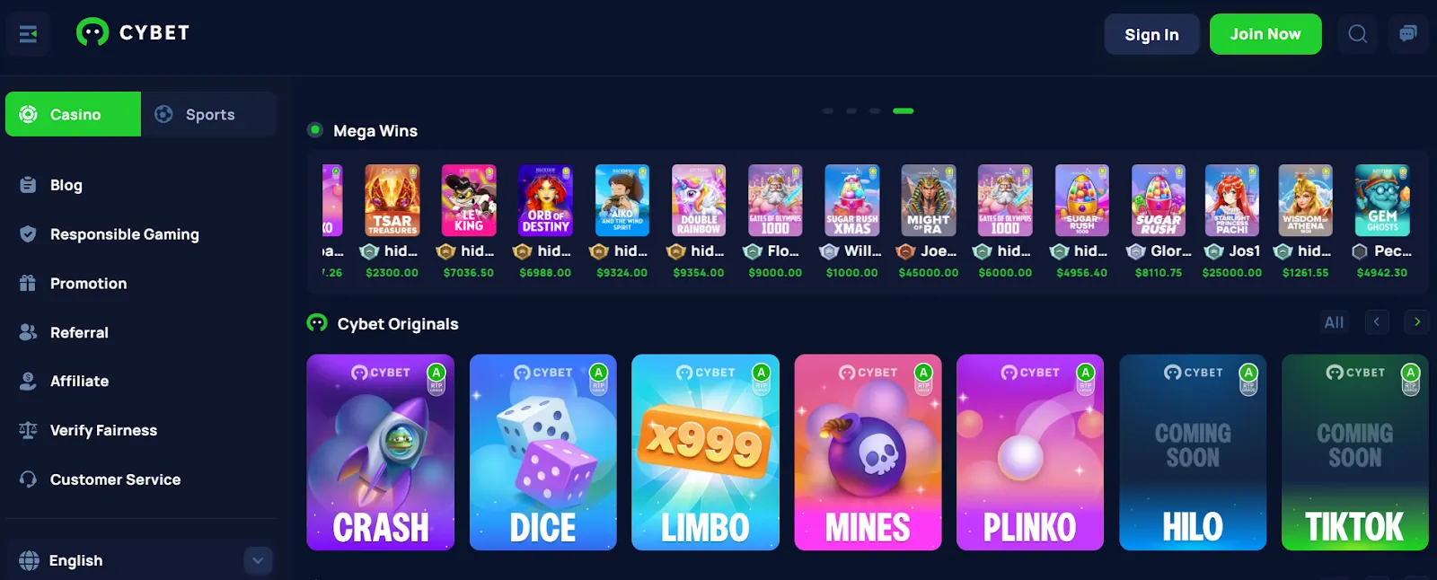 Cybet casino games and providers