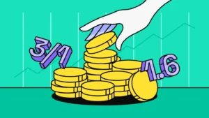 Hand reaching down to a pile of coins with odds floating in the background