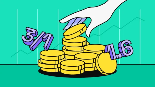 Hand reaching down to a pile of coins with odds floating in the background