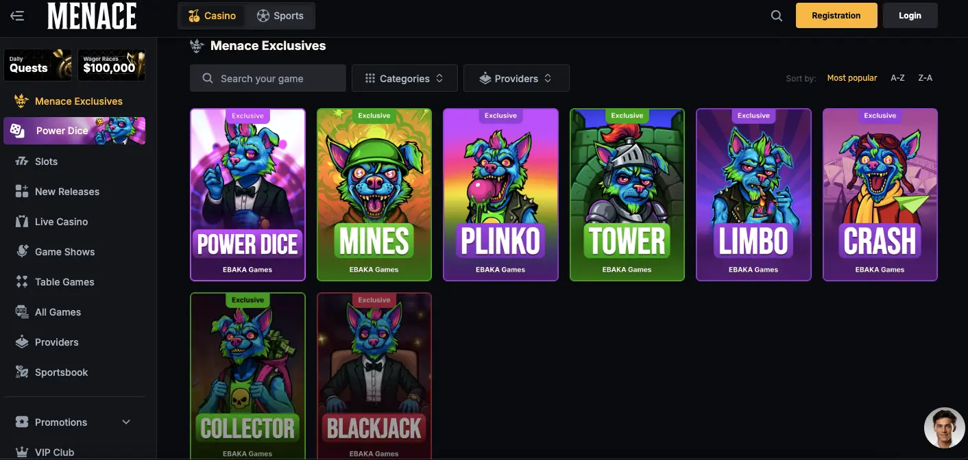 Menace casino exclusives
