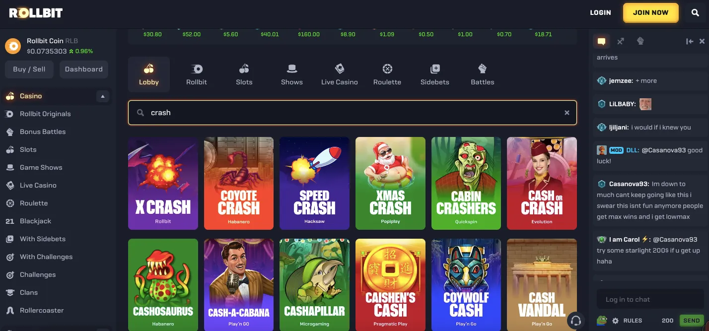 Rollbit casino crash games