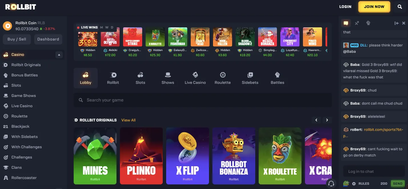 Rollbit casino games and providers