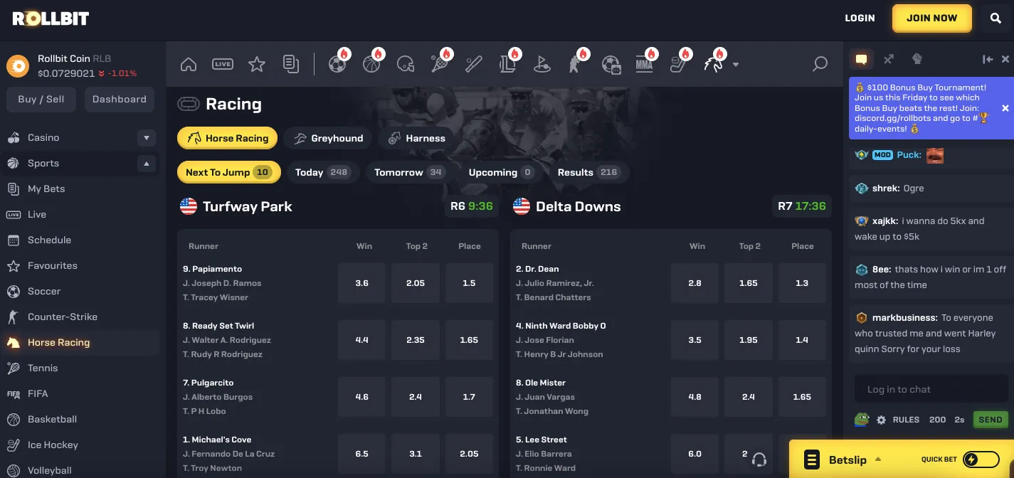 Rollbit casino horse race betting