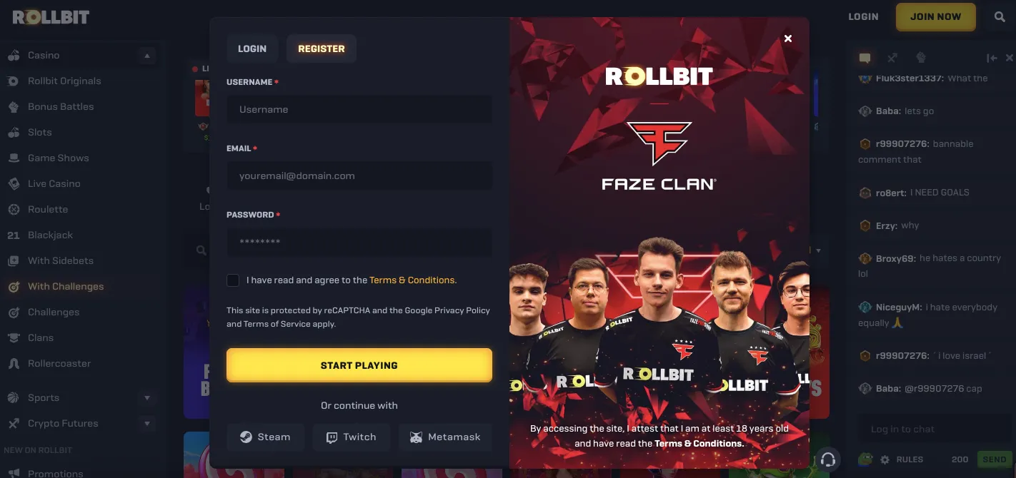 Rollbit casino sign up