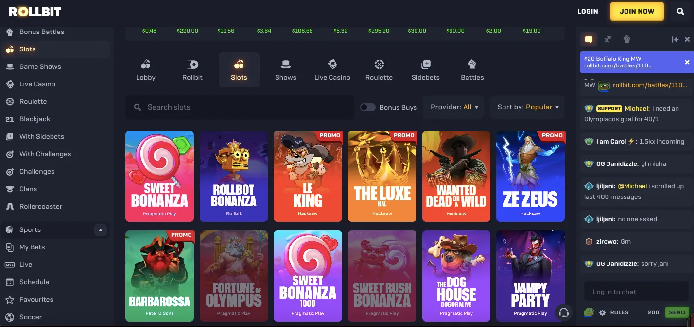 Rollbit casino slots