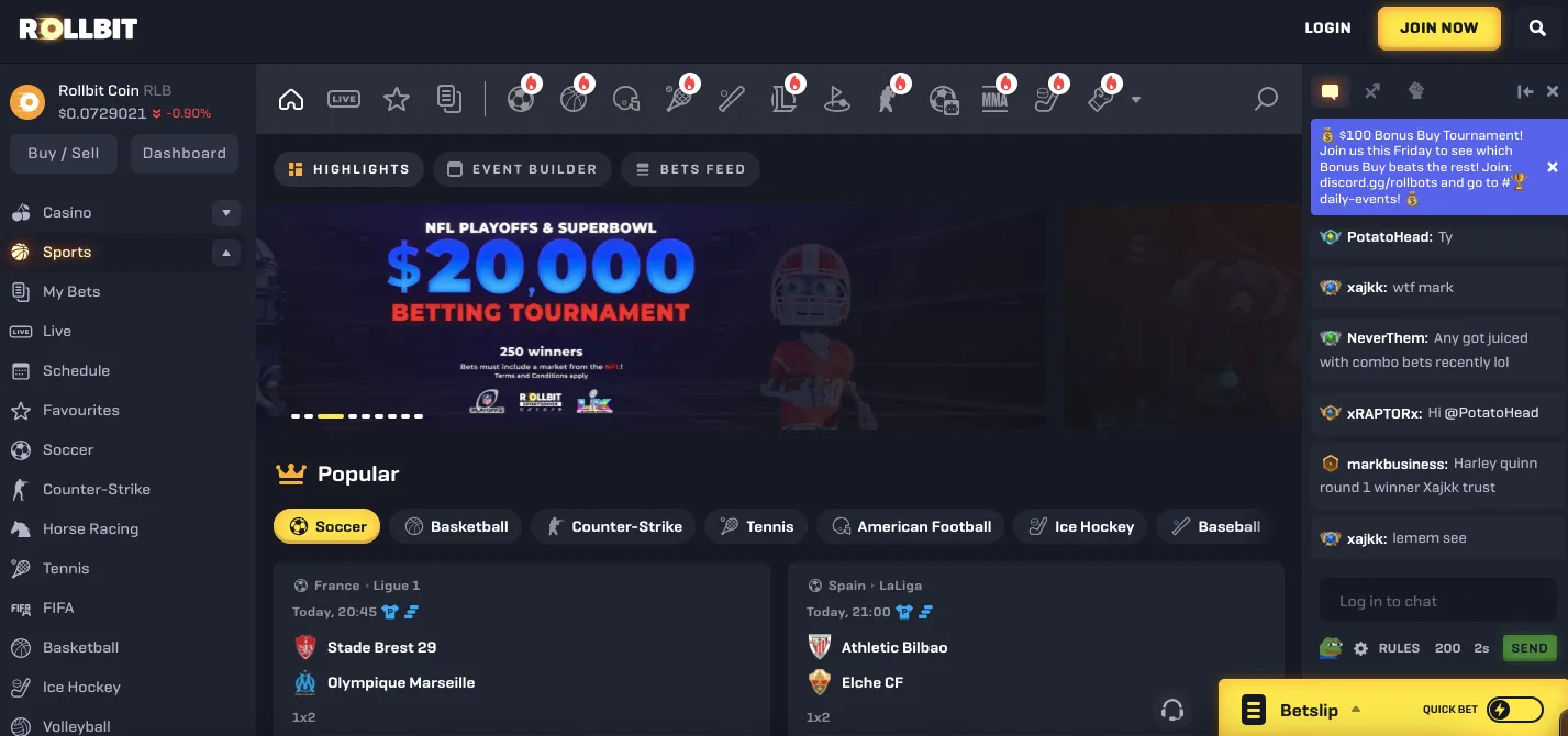 Rollbit casino sports