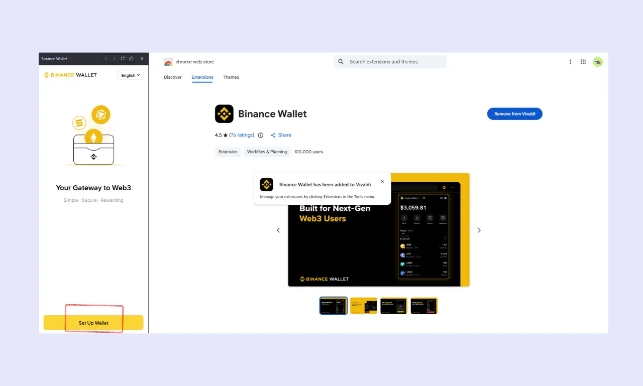 Binance Wallet Set up Option