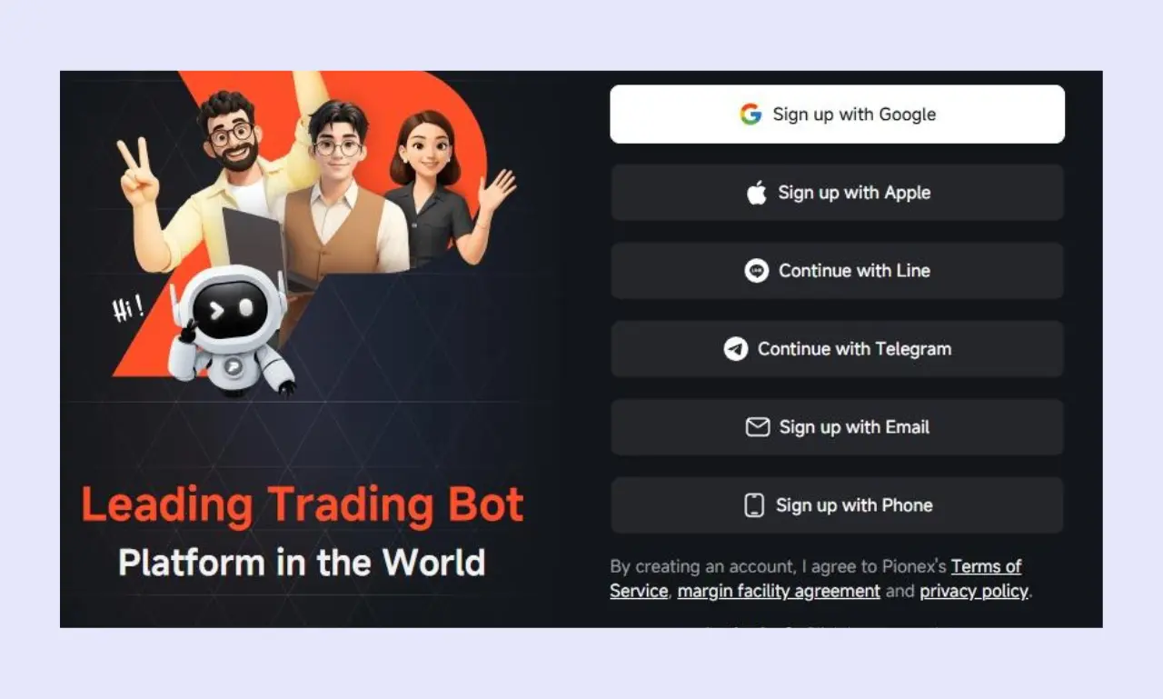 Pionex Review - Sign Up Page