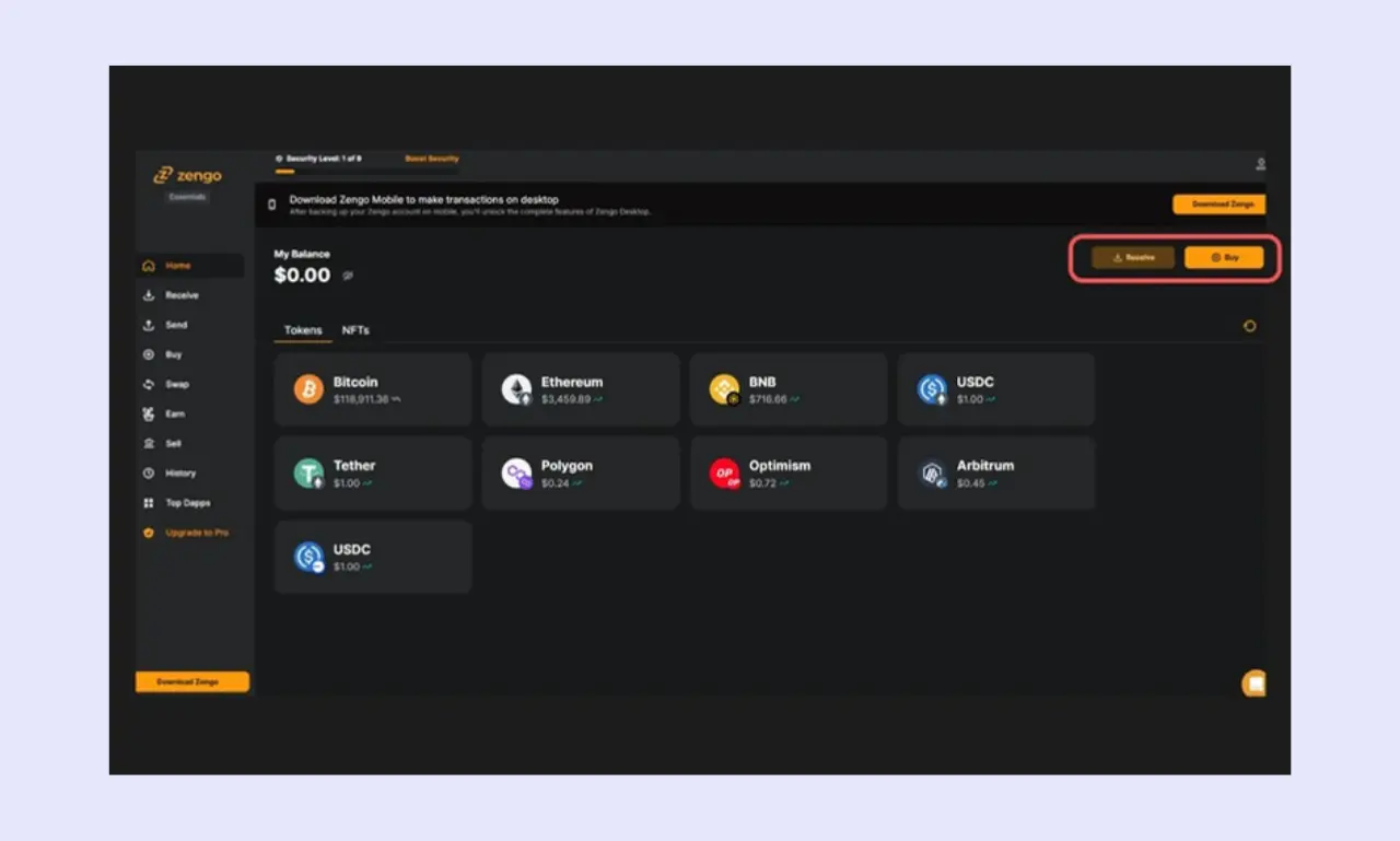 Zengo Wallet (non-custodial) Deposit